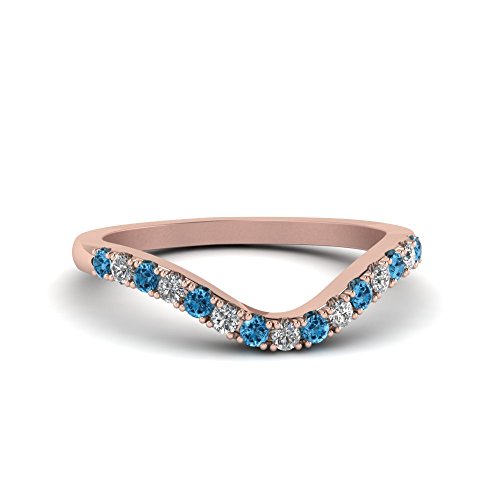 Blue Topaz & White CZ Diamond 18k Rose Gold Over .925 Sterling Silver Curved Engagement Wedding Band Ring For Womens