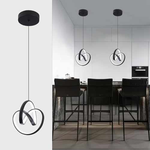 Sovinzert Modern LED Pendant Light Fixtures 6000K Pendant Lights Kitchen Island Lighting Adjustable Height Black Hanging Lamp for Dining Room Bedroom Living Room (1 Pack)