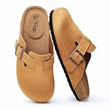 Trary Suede Clogs for Women Potato Shoes with Cork Footbed Memory Foam Clogs Comfortable Slip On Women's Mules Brown Size 8.5