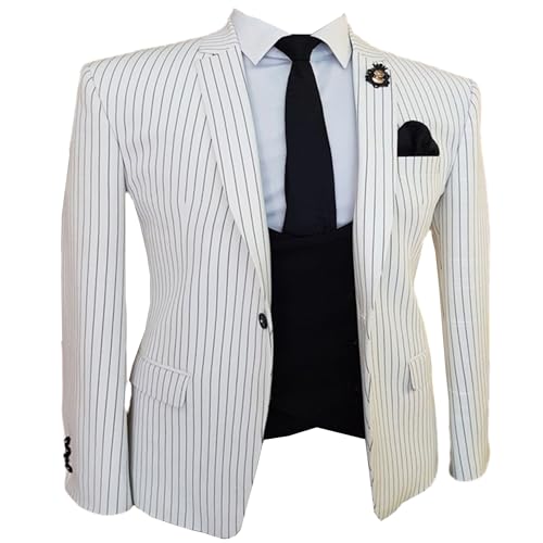 Men's Stripe Blazer Notch Lapel One Button Suit Jacket Tuxedos Coat for Daily Party