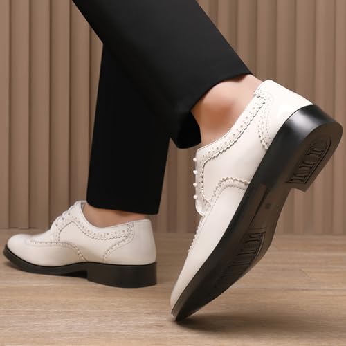 Image of Men's Patent Leather Wingtip Carving Brogue Dress Shoes Fashion Classic Cap Toe Lace Up Low Top Oxfords Shoes Casual Business Formal Derby Shoes