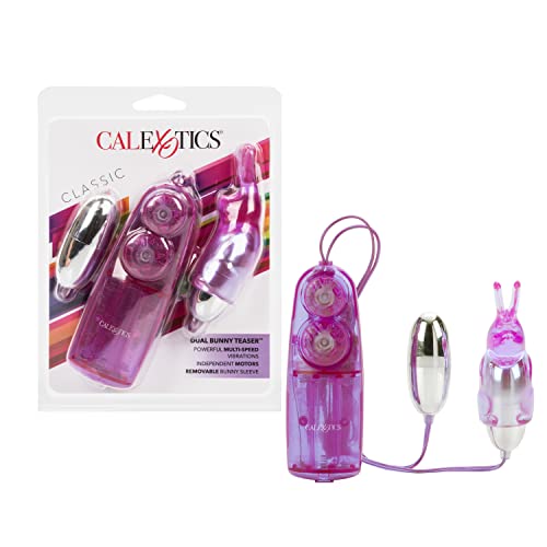 CalExotics Dual Bunny Teaser - Double Bullet Vibrator with Rabbit Tickler - Sex Toys for Couples - Adult Vibe Eggs Massagers - Purple