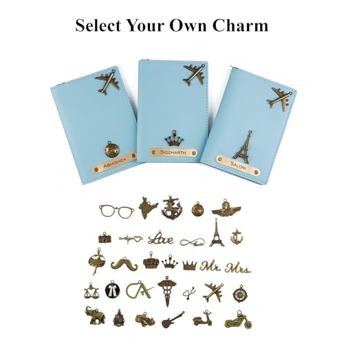 Image of AICA Personalised Name & Charm Leather Passport Cover Holder for Men & Women (Babyblue) | Gifts for Woman | Gift for Man | Passport Cover for Men | Diwali Gift Hamper | Corporate Gifts for Employees