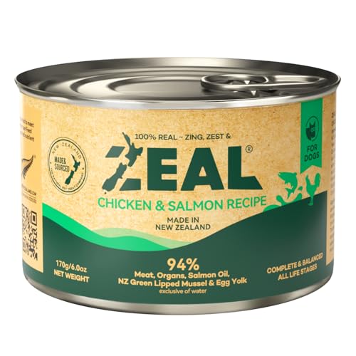 Image of ZEAL New Zealand Canned Wet Dog Food - High Protein, Grain-Free with Superfoods (Chicken & Salmon, 6oz Can, 12-Pack)