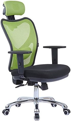 LSCING Mesh Office Chair - Adjustable Tilt Angle, Arms, Lumbar Support and Headrest High Back Computer Desk Task Chair, Green&Black