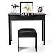 Giantex Vanity Set with Flip Top Mirror and Cushioned Stool, Makeup Dressing Table Writing Desk with 2 Drawers & 3 Removable Organizers, Makeup Table Set Easy Assembly, Black