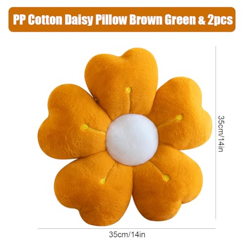 2 Stück Blumenkissen, Blumenbodenkissen,Blume Kissen Blume Sitzkissen, 35 cm blumenförmiges Kissen, süßes Blumenkissen, Blütenblattkissen, Tatami-Sitzkissen für Zuhause, Sofa, Auto (braun+grün)