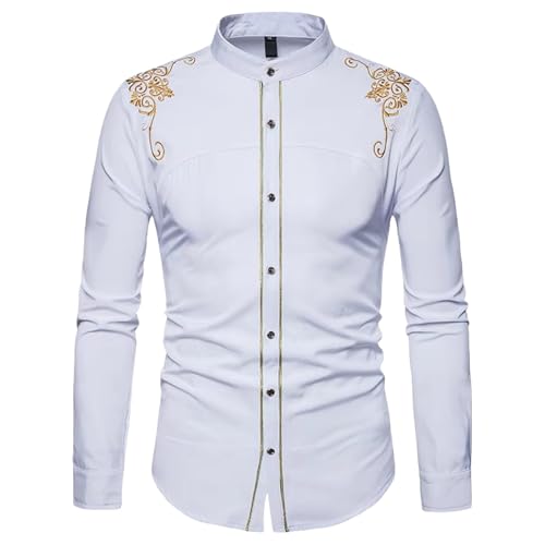 Camisa de manga larga blanca para hombre de estilo vintage casual de negocios