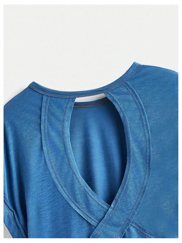 Image of SOLY HUX Women Open Back Tops Workout Backless Tee Casual Athletic Shirts Short Sleeve Oversized Gym T Shirt