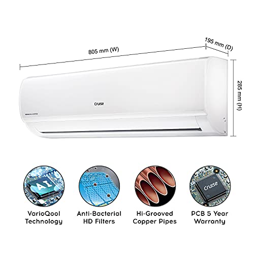 Image of Cruise 1 Ton 3 star Inverter Split AC with 3 Stage Air Filtration (Copper, CWCVMF-VQ3P123, White, Dehumidifier, Varioqool Inverter)