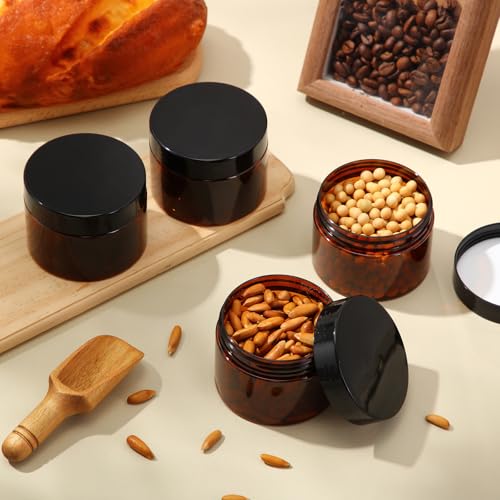 Image of Patelai 4 Pcs Plastic Jars Wide Mouth with Lids,4 Ounce,Amber | Travel Size for Creams Oils, Clear Round Storage Cosmetics Containers, Leak Proof Screw on Lids for Makeup Beauty DIY