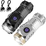 2Pcs German Three-Eyed Monster Mini Flashlight, Super Power Thumb Light With Clip, Portable LED Torch (Black+Silver)
