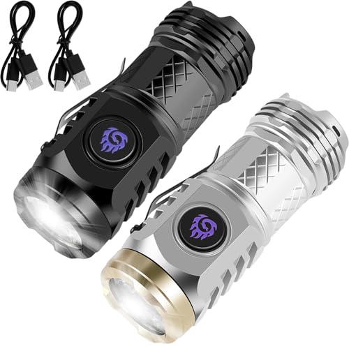 NEMTMCUA 2Pcs German Three-Eyed Monster Mini Flashlight Super Power Thumb Light with Clip Portable LED Torch (Black+Silver)