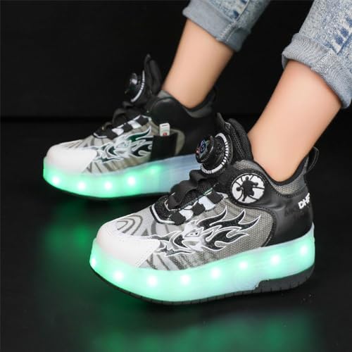 Kids Roller Skates Shoes Sneakers for Boys & Girls, Automatic Retrectable Technical Skateboarding Skates for Shiny Sneakers Black Blue for Girls Boys Novel Gift2