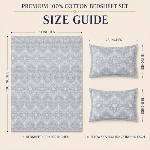 Image of BSB HOME 240 TC Cotton King Size Bedsheet, Premium Soft Breathable Floral Printed Double Bed Sheet, Bed Cover for Bedroom, Durable Bedding, 90 x 100 Inches (229 x 254 cm) - Slate Grey