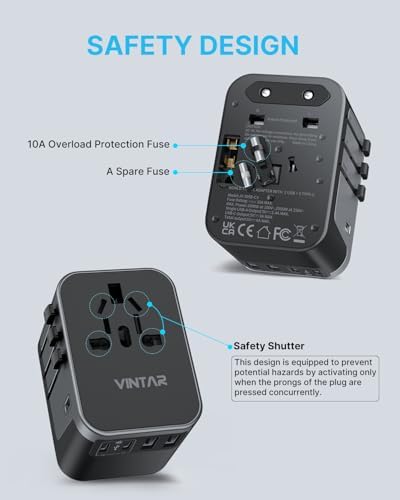 Universal Travel Adapter, VINTAR International Plug Adapter with 6A 3 USB C and 2 USB Ports, Travel Essentials Power Adapter, Worldwide All in One Outlet Converter for Europe UK USA AUS(Type C/G/A/I) — view 4