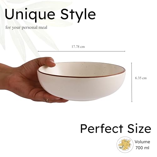 Image of miah decor Ceramic Serving Bowl | Speckled Ivory Rustic Stoneware Style Bowl for Rice, Curry, Gravy & Salad | Deep Multipurpose Serving Dish for Parties & Family Meals (Style 13)