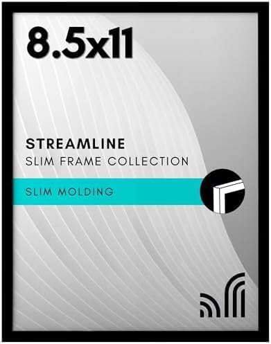 Image of Americanflat 8.5x11 Picture Frame with Shatter-Resistant Glass-Streamline Collection-Thin Border Photo Frame for Tabletop and Wall Display-Hanging Hardware and Easel Stand Included-Black,(Pack of 12)