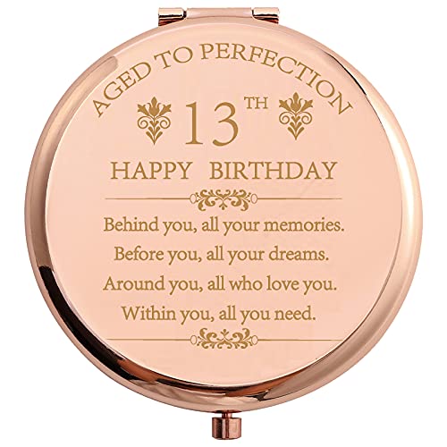 COFOZA 2010 13th Happy Birthday Gifts Stainless Steel Rose Gold Compact Pocket Travel Makeup Mirror Inspiration Present Behind You All Your Mermories with Gift Box (Rose Gold)