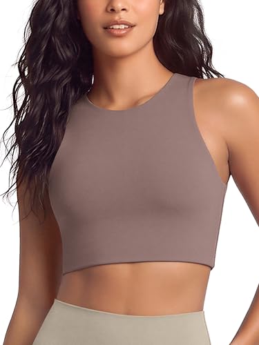 Image of ODODOS Racerback Tank Bra for Women High Neck Non Padded Medium Support Sports Bra Workout Yoga Crop Tops