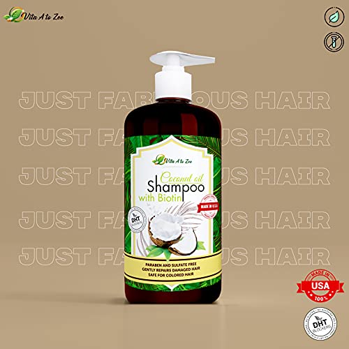 Vita A To Zee Coconut Oil Shampoo With Biotin, Aloe Vera (16.9 Fl Oz) – Hair Regrowth Shampoo For Dry, Frizzy Or Coarse Hair – Moisturizing, Hydrating, Flyaway Taming & Anti Frizz Hair & Scalp Care #TOP1