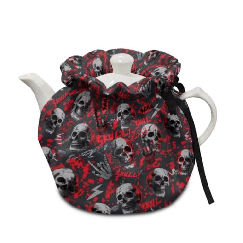 Image of Halloween Tea Cosy for Teapots Skull Tea Kettle Dust Cover Keep Warm Teapot Covers for Home Kitchen Party Decoration