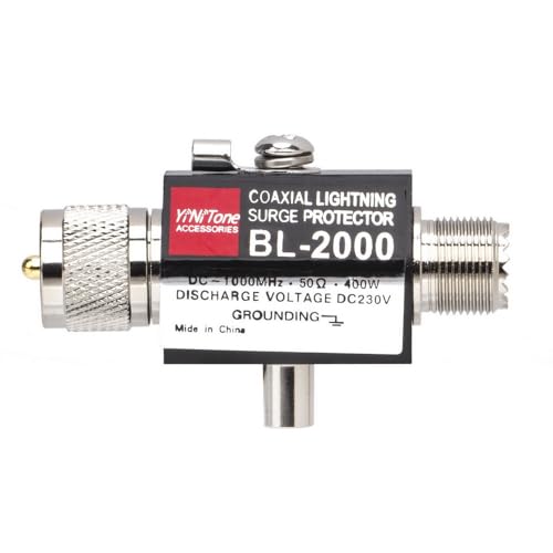 YiNiTone BL-2000 UHF Coaxial Lightning Surge Arrester, 0-2500MHz 50 Ohms Lightning Surge Protector Male to Female to Female UHF Connector (PL259 Male to Female)