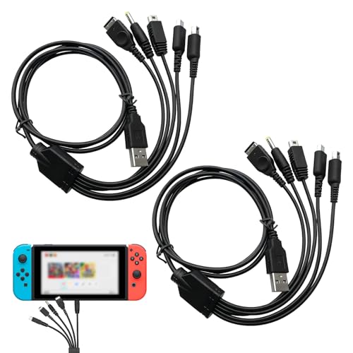 Grosion 2 PCS 5 in 1 Ds Charger Cable,USB Charging Cable,Multi-USB Charging Cable Compatible with Nintendo DS Lite/NDS/New 3DS XL/3DS/2DS/Dsi XL/GBA SP/PSP 1000/2000/3000