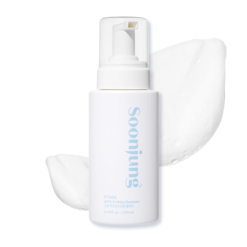 ETUDESoonJung pH 6.5 Whip Cleanser 8.45 fl.oz (250ml) | Non Comedogenic & Hypoallergenic Soft Bubble Facial Wash for Sensitive Skin | Fragrance-Free & Low-pH Vegan Facial Cleansing Foam | K-Beauty