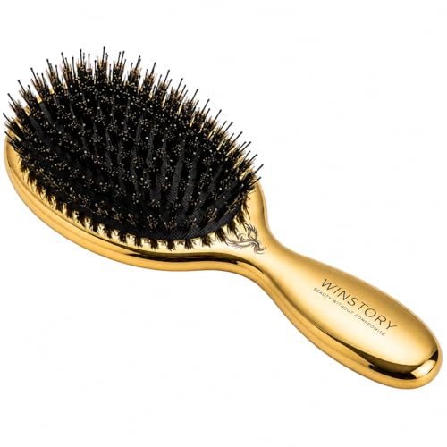 WinStory Extensions Haarbürste - Schonendes Entwirren für Haarverlängerungen Anti-Frizz Wildschweinborsten Flexibel Italienisches Design