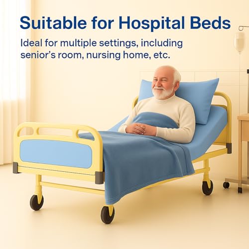 Image of Care Bed Sheets Set 4 Pcs - 36 inchx80 inch Fitted Sheet, Flat Sheet, Pillowcase & Blanket - Twin XL Hospital Style Sheets for Home or Adjustable Beds(Blue)