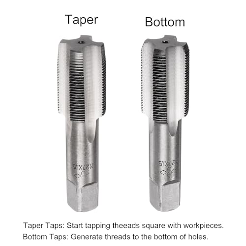 Uxcell A23102300UX0467 Metric Hand Tap M27 Thread 1.5 Pitch 4 Straight Flutes H2 Alloy Tool Steel Bottom & Taper Screw Tap Set Tapping Tools thumb #2