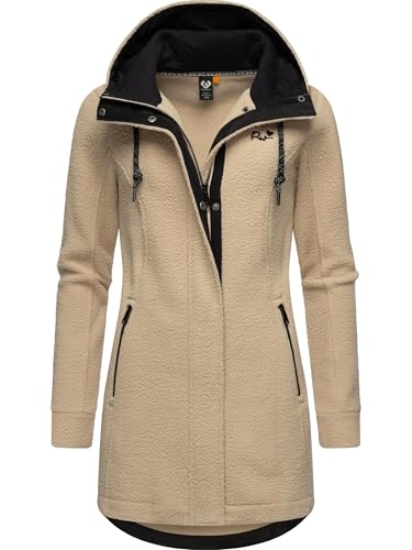 Ragwear Damen warme Teddyjacke lang Fleecemantel mit Kapuze Letti Teddy-Fleece YOUMODO Sand Gr. L