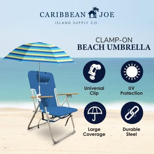 caribbean joe umbrella for beach chair, adjustable and universal, uv protection bold stripe 4ft arc