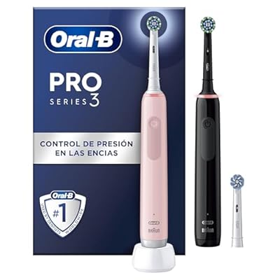 Oral-B Pro 3 3900N Cepillos de Dientes Eléctricos (Pack de 2) con Mango Recargable y Cabezal de Recambio, Diseñado Por Braun, Regalos Orginales para Mujer y Hombre - Negro y Rosa | Ya disponible en tu tienda friki favorita! En mundofriki.es!