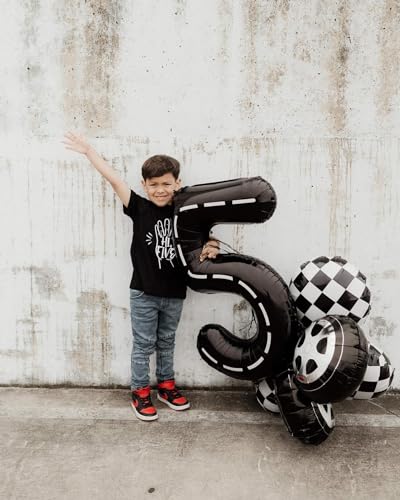 Image of Race Car 4 Balloon, Number Balloons 40 Inch, 4th Black Party Decorations, Racecar Birthday Decorations Four Large Numbers for Party Decor, Number 4 Balloon