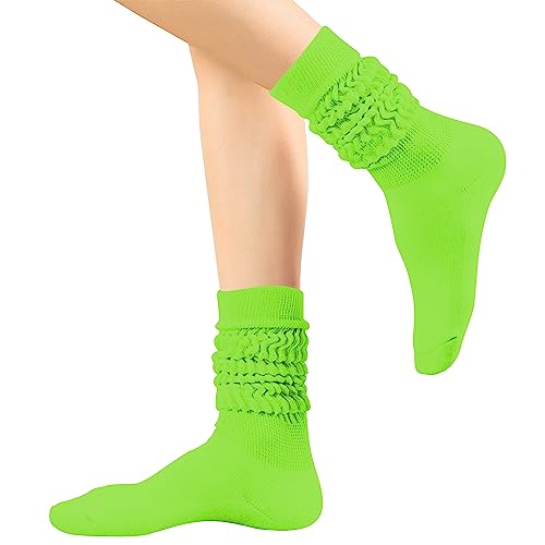 Image of DOOVID Womens Slouch Socks Knee High Socks for Women Cotton Long Scrunch Sock Boot Socks Green
