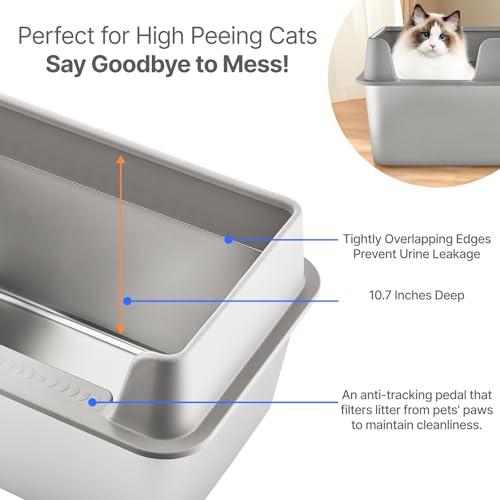 Arenero de acero inoxidable XL con tapa para gatos grandes miniatura 2