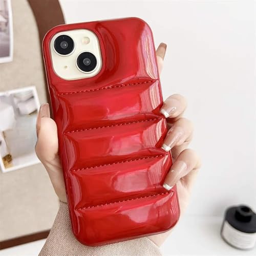 Coque brillante et souple style doudoune rouge pour iPhone 15 et 16 Pro Max