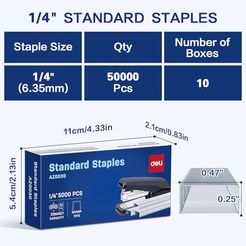 image for Deli Staples, 50000 Staples, Standard Staples for Desktop Staplers, 1/