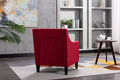 Deolme Red Accent Chairs Set Of 2 For Living Room- Mid Century Modern Armchair Sofa Chair Sillones Para Sala Dormitorio Upholstered Wingback Arm Chair Comfy Reading Chair Bedroom With Wood Legs #TOP6