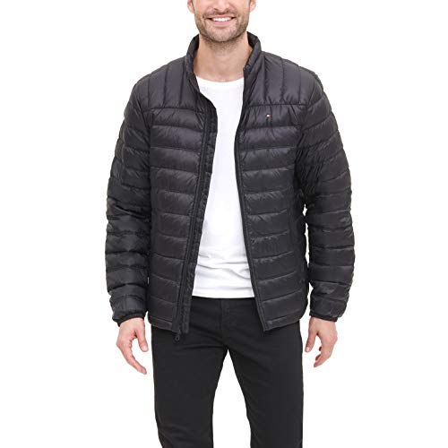 Tommy Hilfiger Men's Lightweight Water Resistant Packable Down Puffer Jacket (Standard and Big & Tall), Black, 2X Big4