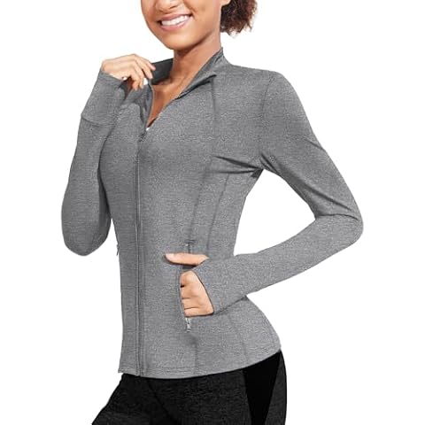 COOrun Women's Athletic Jackets Lightweight Running Workout Jacket Full Zip Track Tops Sportswear with Thumb Holes Cover