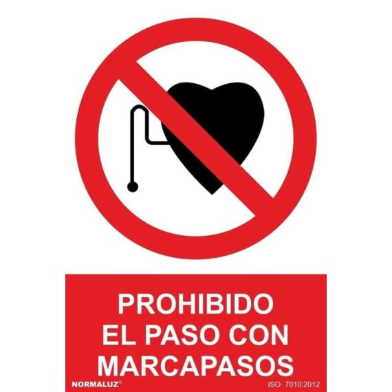 Prohibido el paso con marcapasos, señal de prohibición con tintas UV SEKURECO