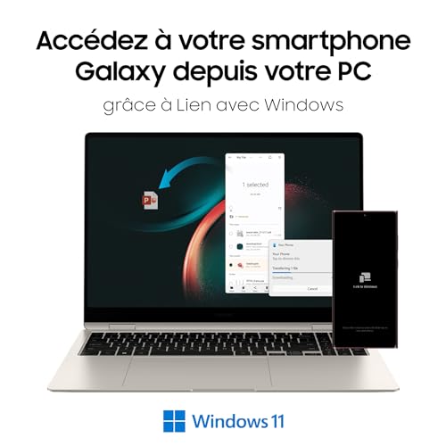 Samsung Galaxy Book3 Pro 360, Ordinateur Portable, 16", Tactile, Intel Core i7, 16 Go RAM, 512 Go SSD, Intel Xe Graphics, Sable, Clavier AZERTY FR