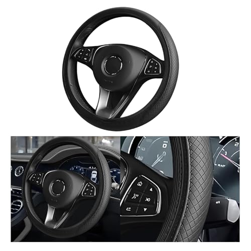 Image of Wuyaoyao Leather Steering Wheel Cover, Anti-Slip Car Steering Wheel Covers Protector, Universal Wheels Wrap Fits 15 Inch, Interior Car Accessories Decoration for Women and Men (Black)