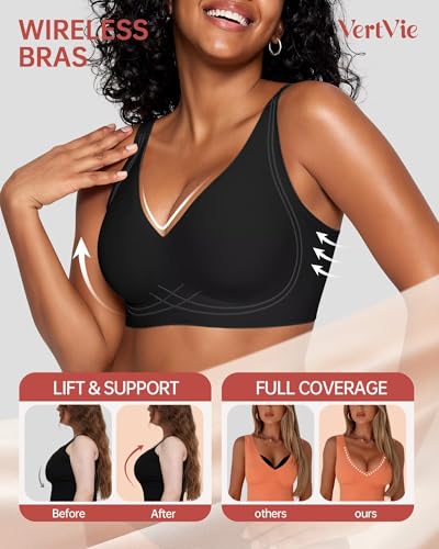 Vertvie Deep V Bras for Women No Underwire Push Up Wireless Bra Comfort Seamless Supportive Bra Racerback Soft Sleep Bralette - Image 3