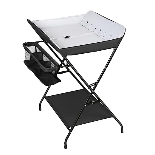 WOHLLEBEN Portable Baby Changing Table, Foldable Baby Changing Table with Storage Rack, Stable and Safe Changing Table Dresser, Suitable for Bedroom Living Room and Dining Room (No Wheel, Black-White)