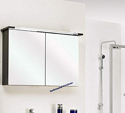 Pelipal - SEO Chess/FANO V - 105 cm - Spiegelschrank, 2-türig, 72 H x 105 B x 20 T cm, Kranz mit Beleuchtung, Hacienda Schwarz, vormontierte Ware