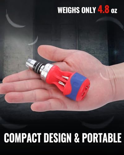 Image of WORKPRO 12-in-1 Stubby Ratcheting Multi-bit Screwdriver, Short Screw Drivers with Magnetic, Quick-load Mechanism, Premium S2 Steel, Small Screwdriver with Double End Bits in Handle